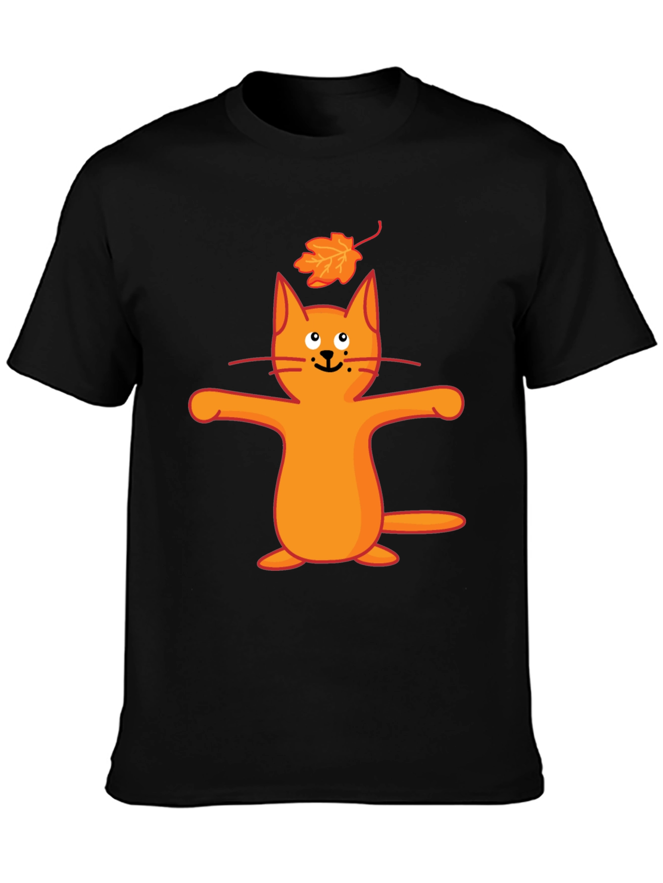 Whimsical Cat & Leaf Graphic T-Shirt