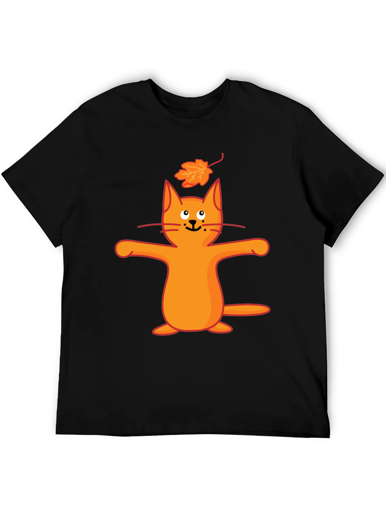 Whimsical Cat & Leaf Graphic T-Shirt