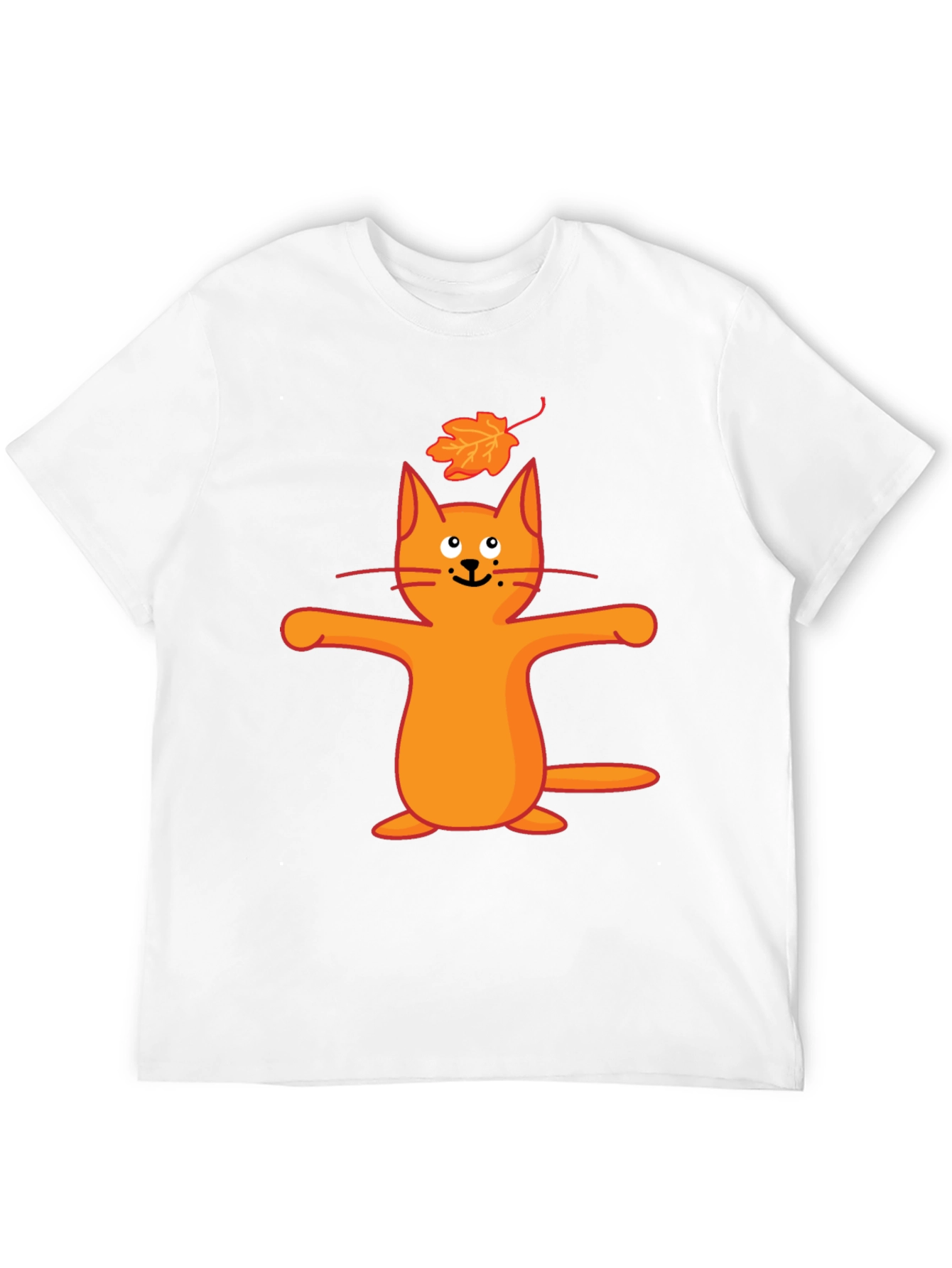 Whimsical Cat & Leaf Graphic T-Shirt