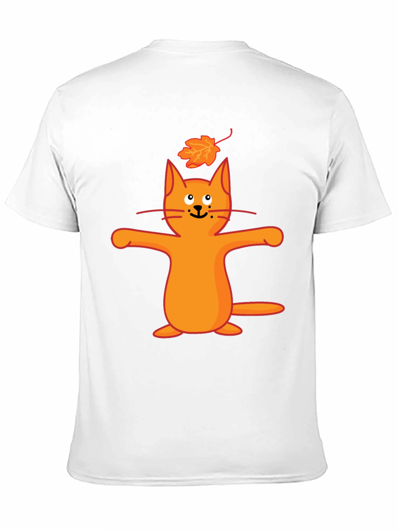 Whimsical Cat & Leaf Graphic T-Shirt
