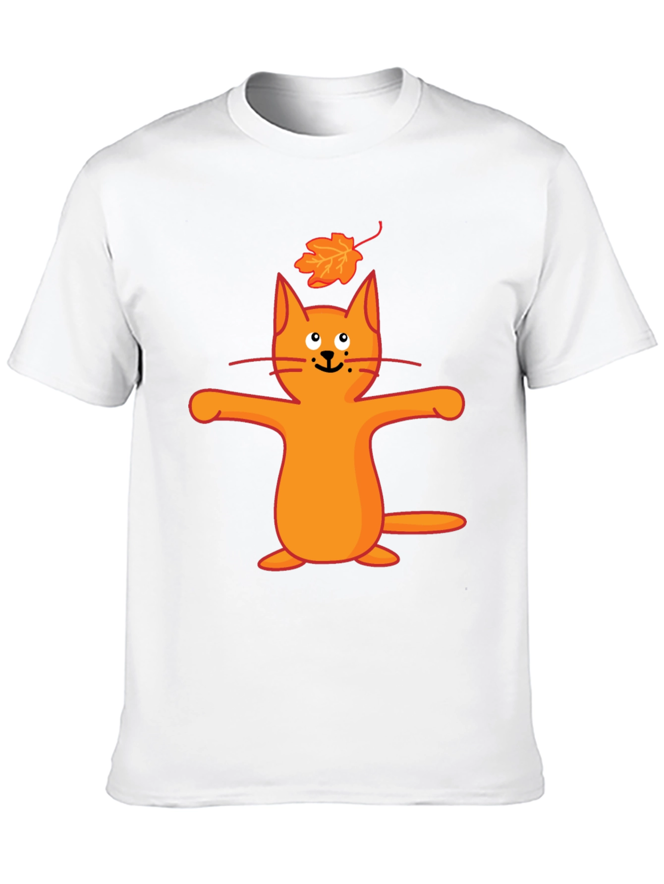 Whimsical Cat & Leaf Graphic T-Shirt