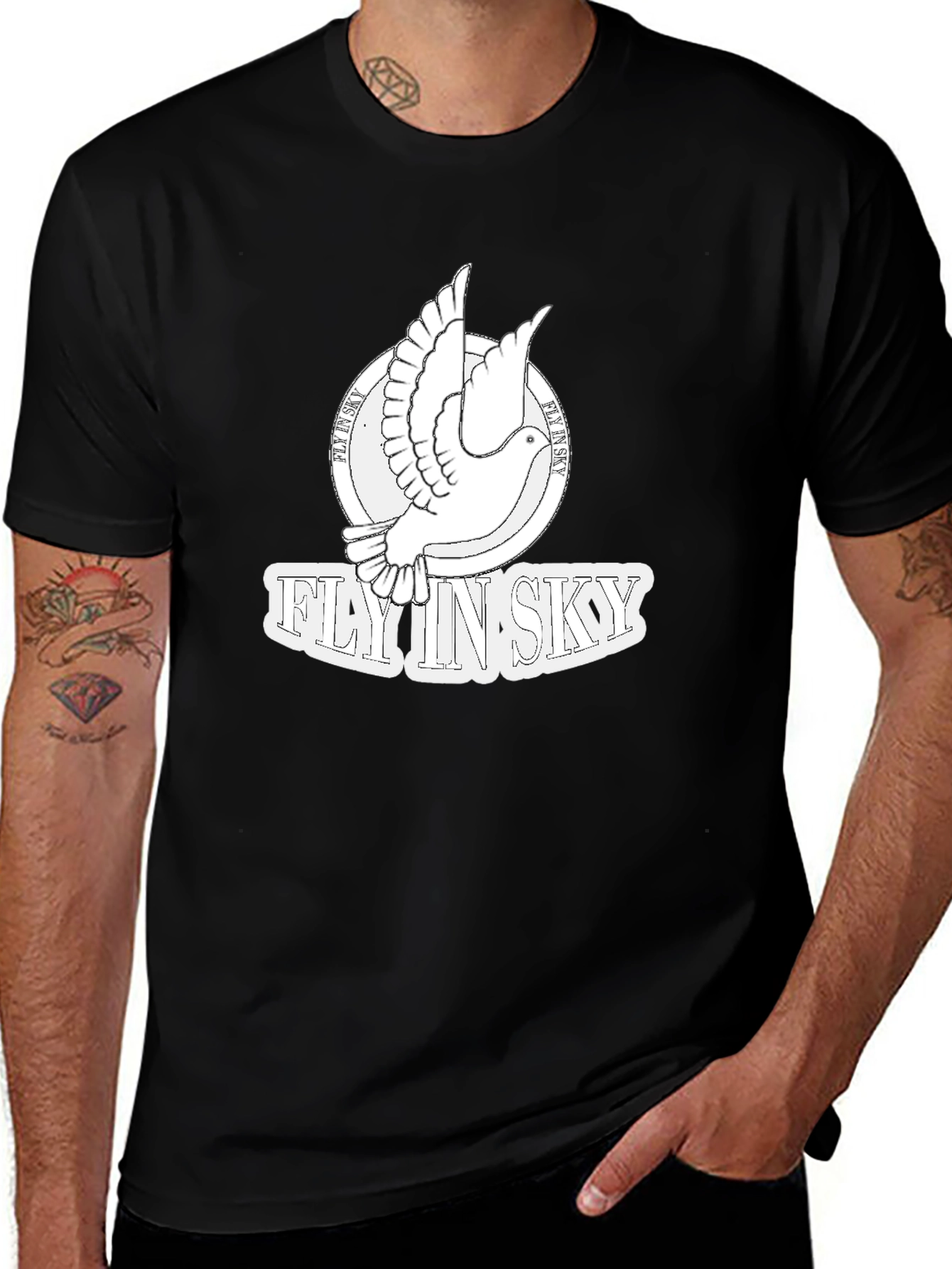 Fly In Sky Dove Graphic Black T-Shirt