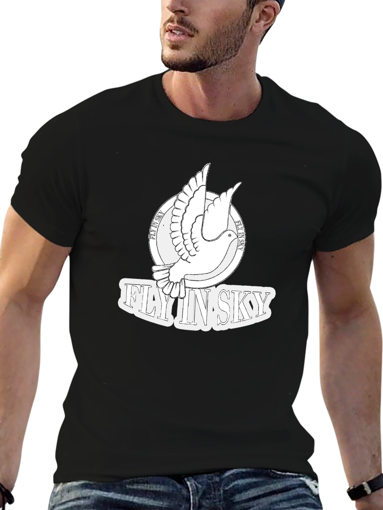 Fly In Sky Dove Graphic Black T-Shirt