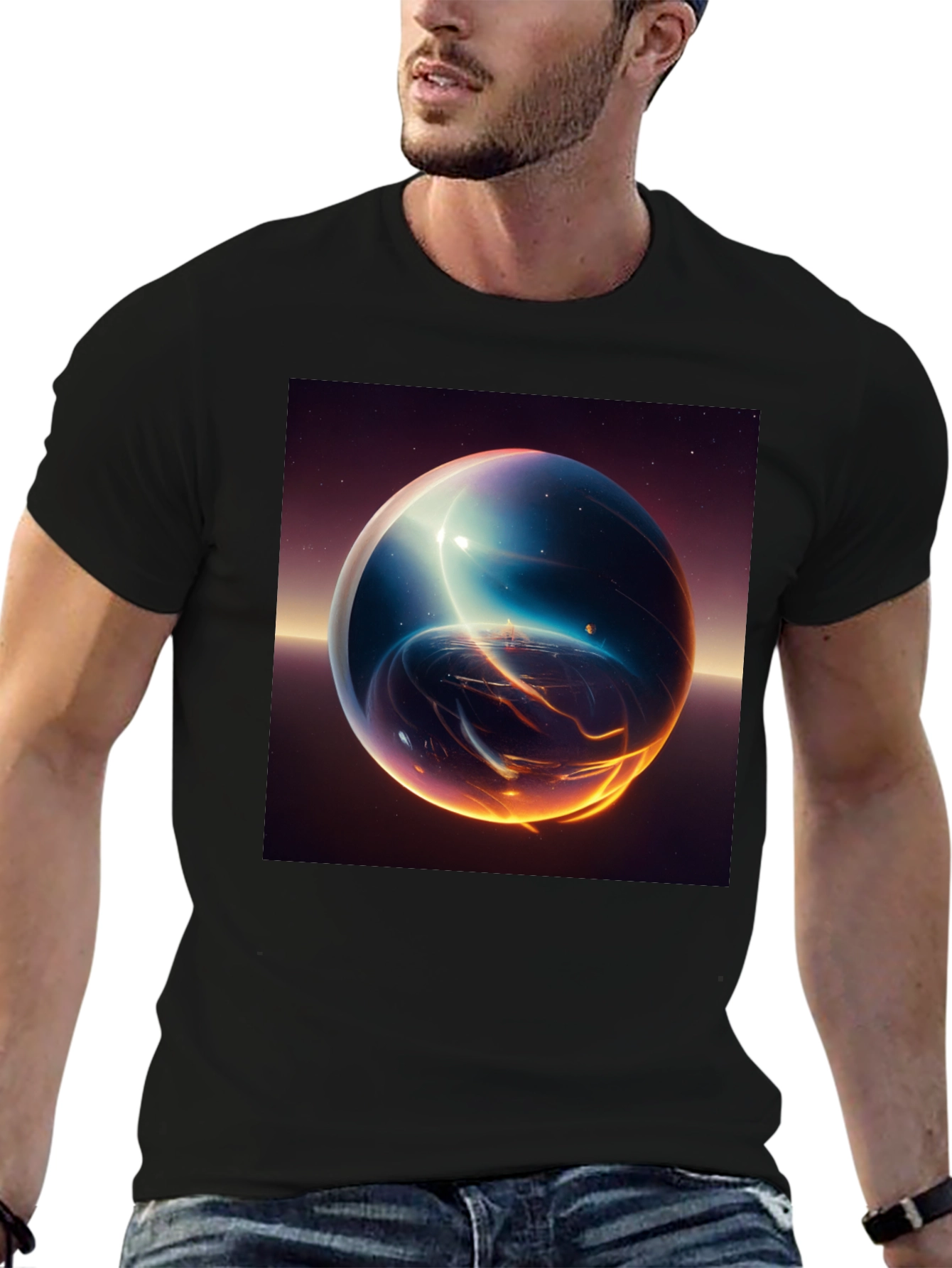 Cosmic Sphere Graphic T-Shirt - Premium Black Tee