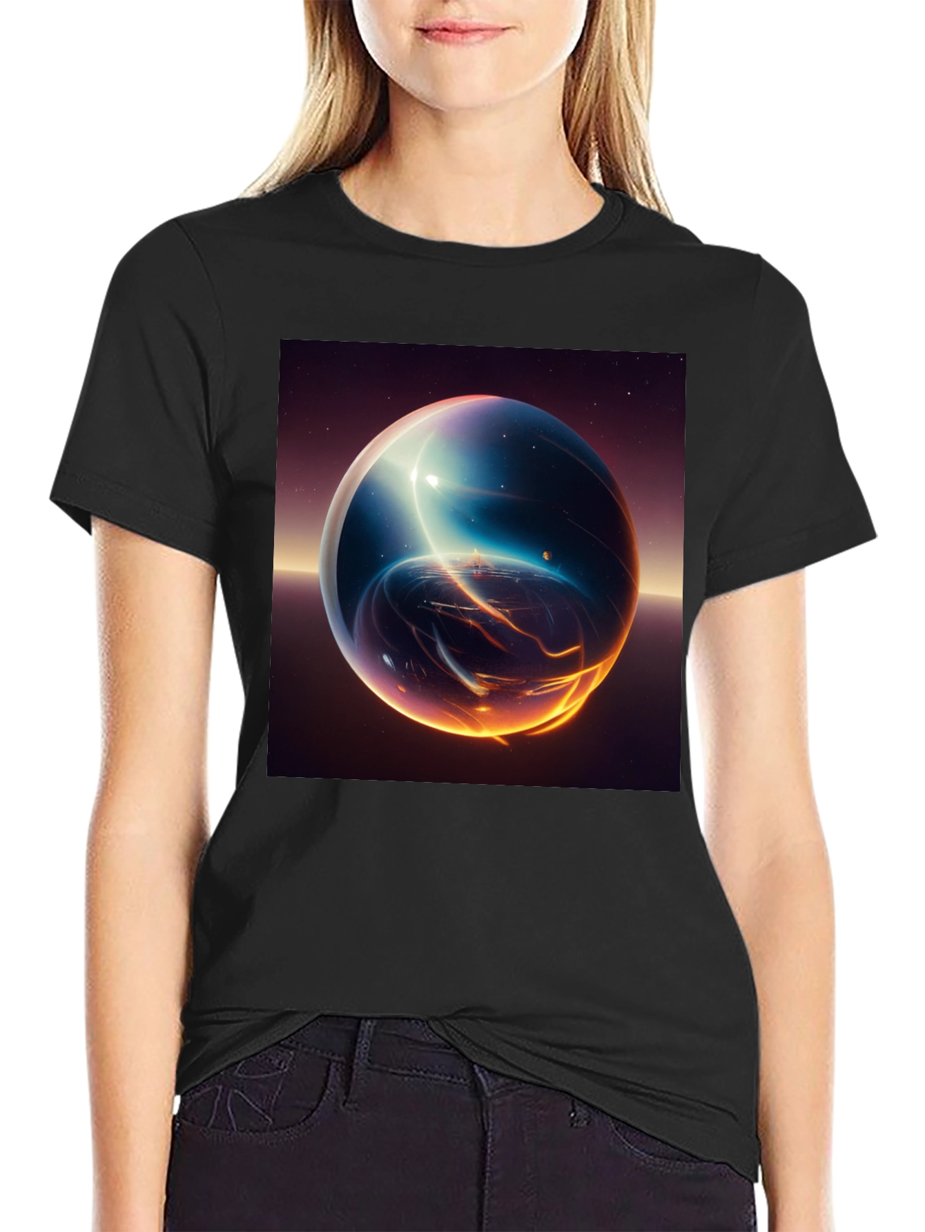 Cosmic Sphere Graphic T-Shirt - Premium Black Tee