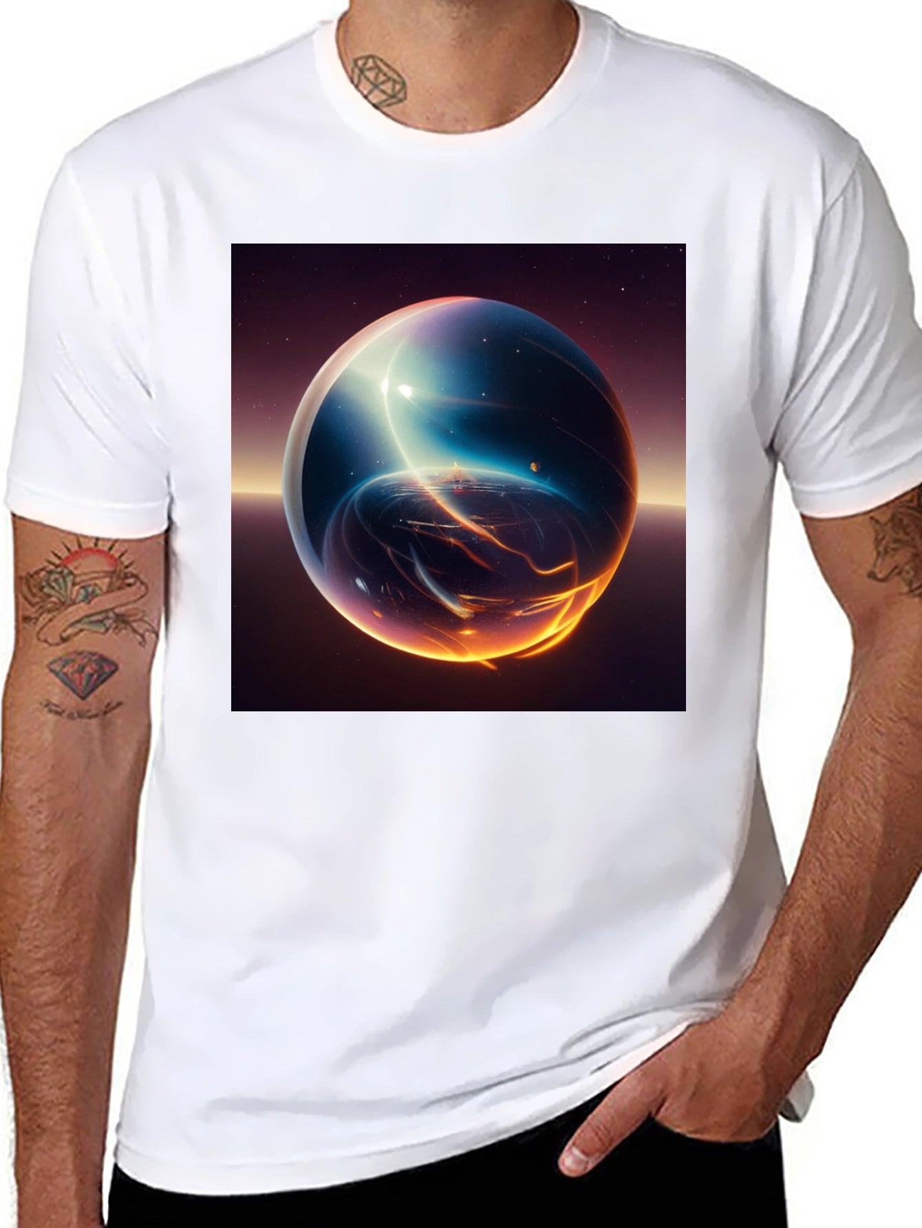 Cosmic Sphere Graphic T-Shirt - Premium Black Tee
