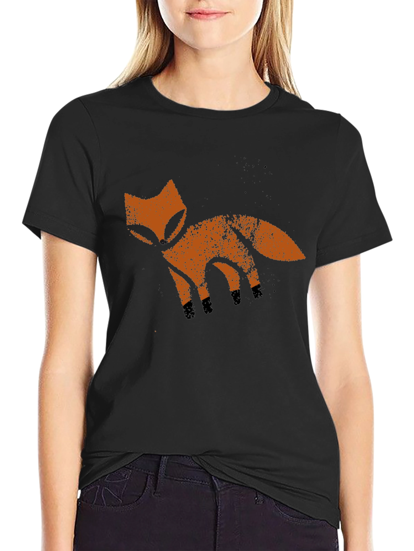 Rustic Fox Graphic Tee - Soft Black Cotton T-Shirt