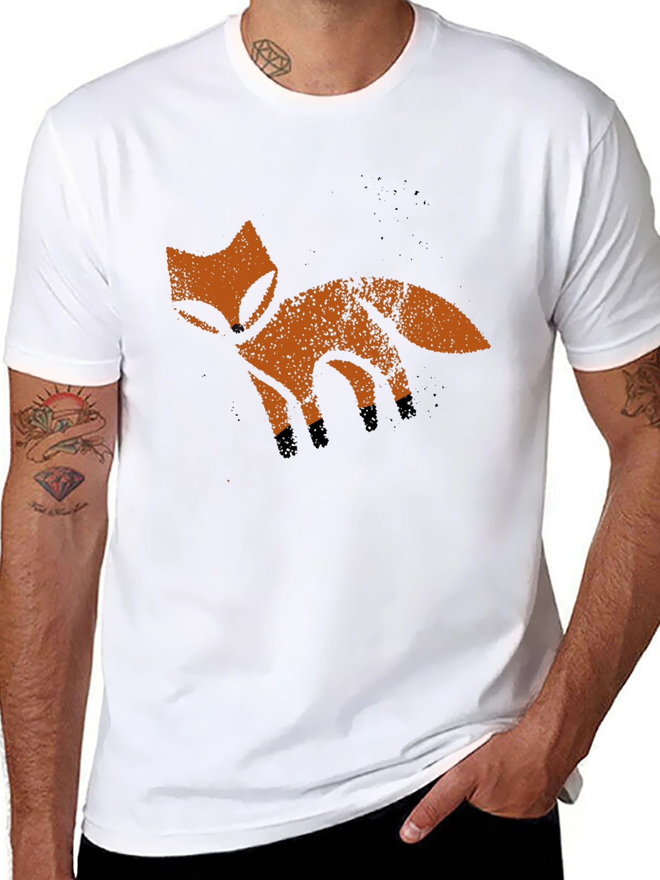 Rustic Fox Graphic Tee - Soft Black Cotton T-Shirt