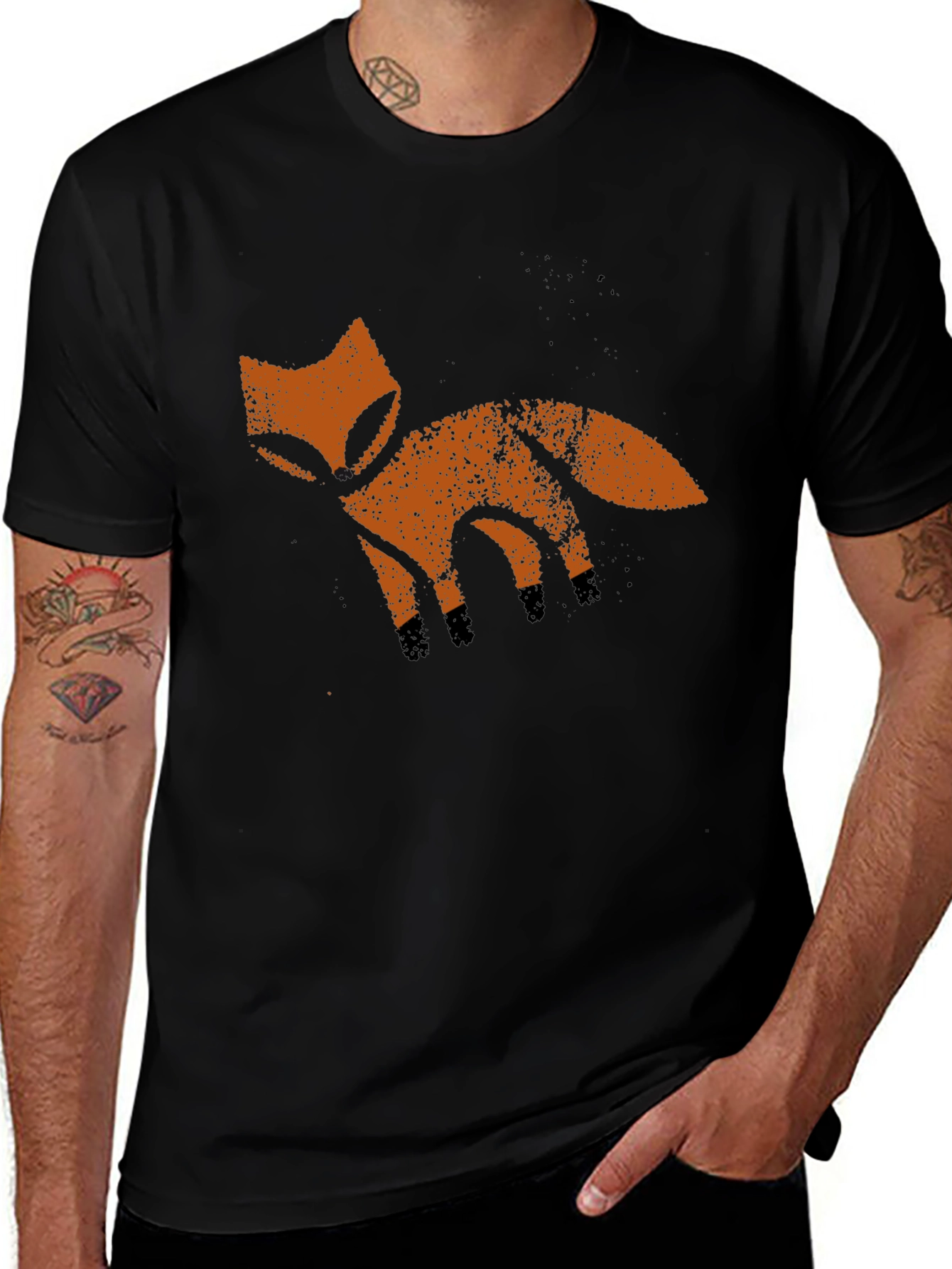 Rustic Fox Graphic Tee - Soft Black Cotton T-Shirt