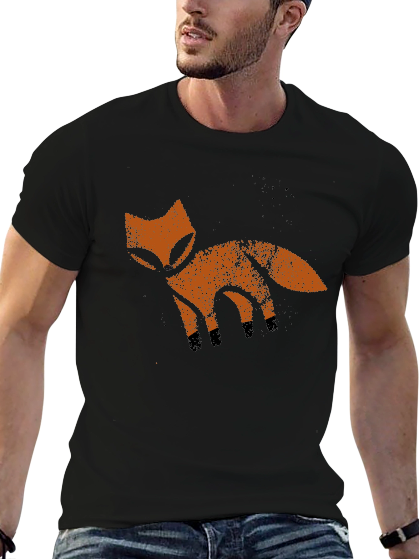 Rustic Fox Graphic Tee - Soft Black Cotton T-Shirt