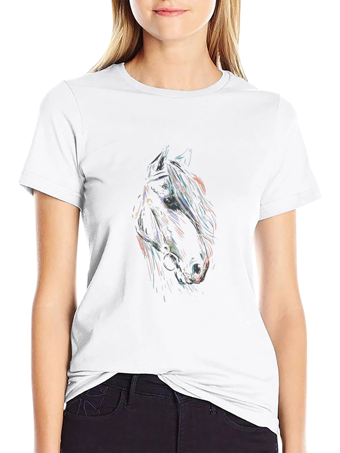 Black T-Shirt with Horse Head Graphic