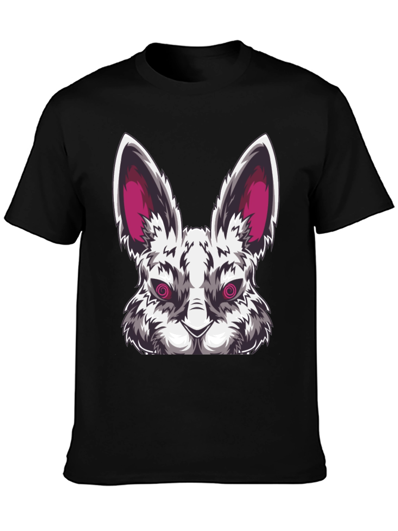 Mens Black T-Shirt with Evil Rabbit Graphic