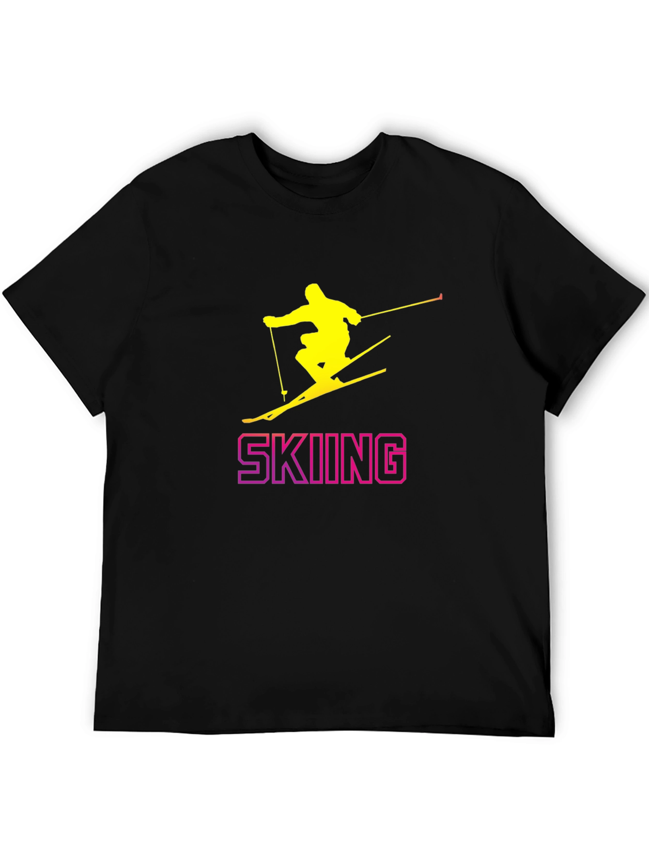 Skiing Graphic Tee - Black Cotton T-Shirt