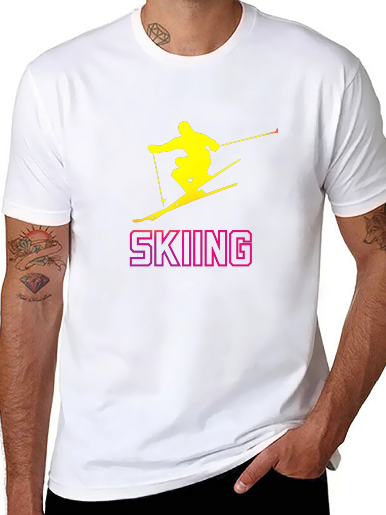 Skiing Graphic Tee - Black Cotton T-Shirt