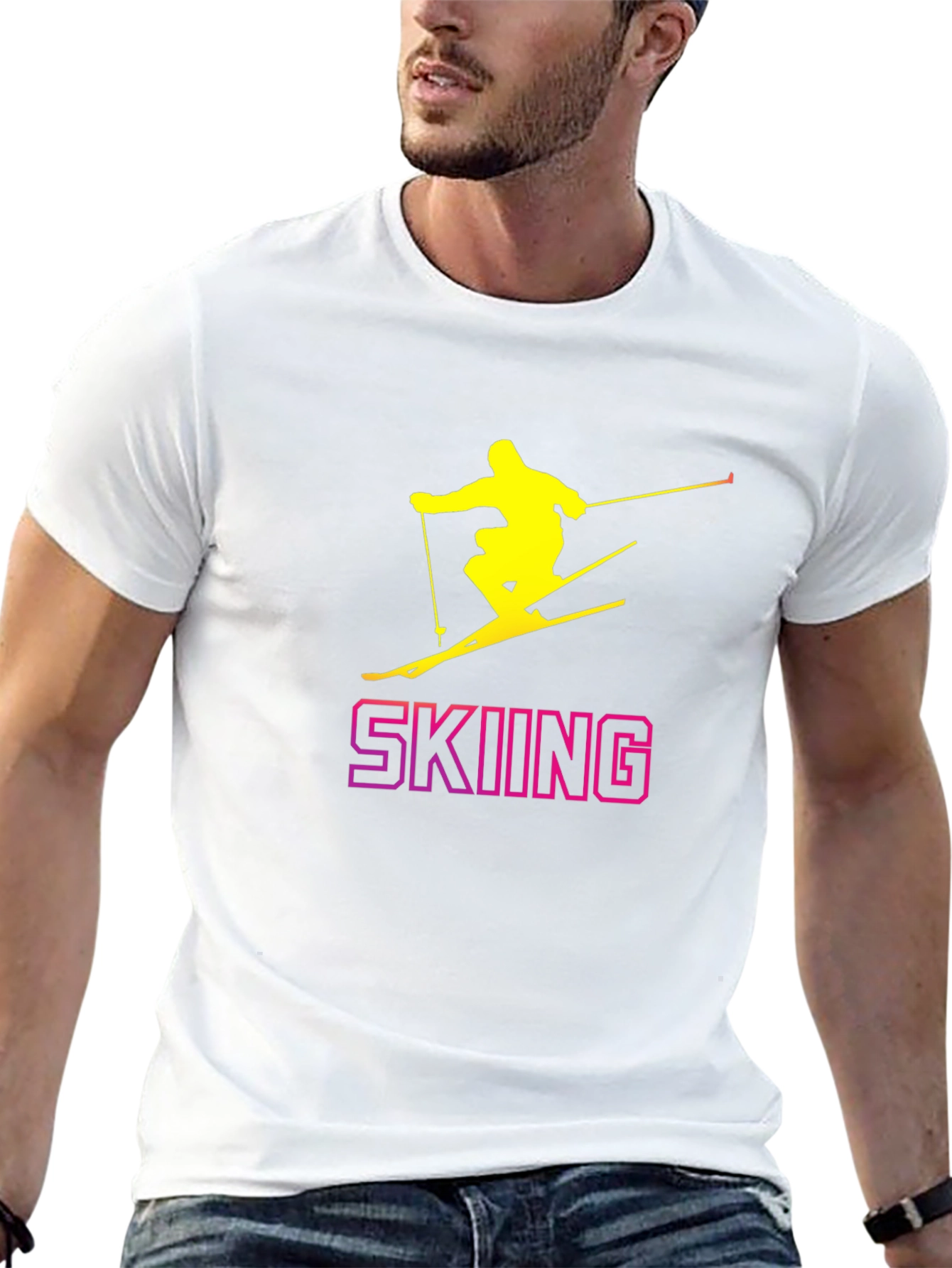 Skiing Graphic Tee - Black Cotton T-Shirt