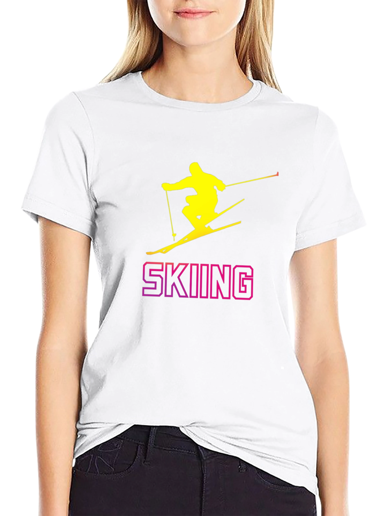 Skiing Graphic Tee - Black Cotton T-Shirt