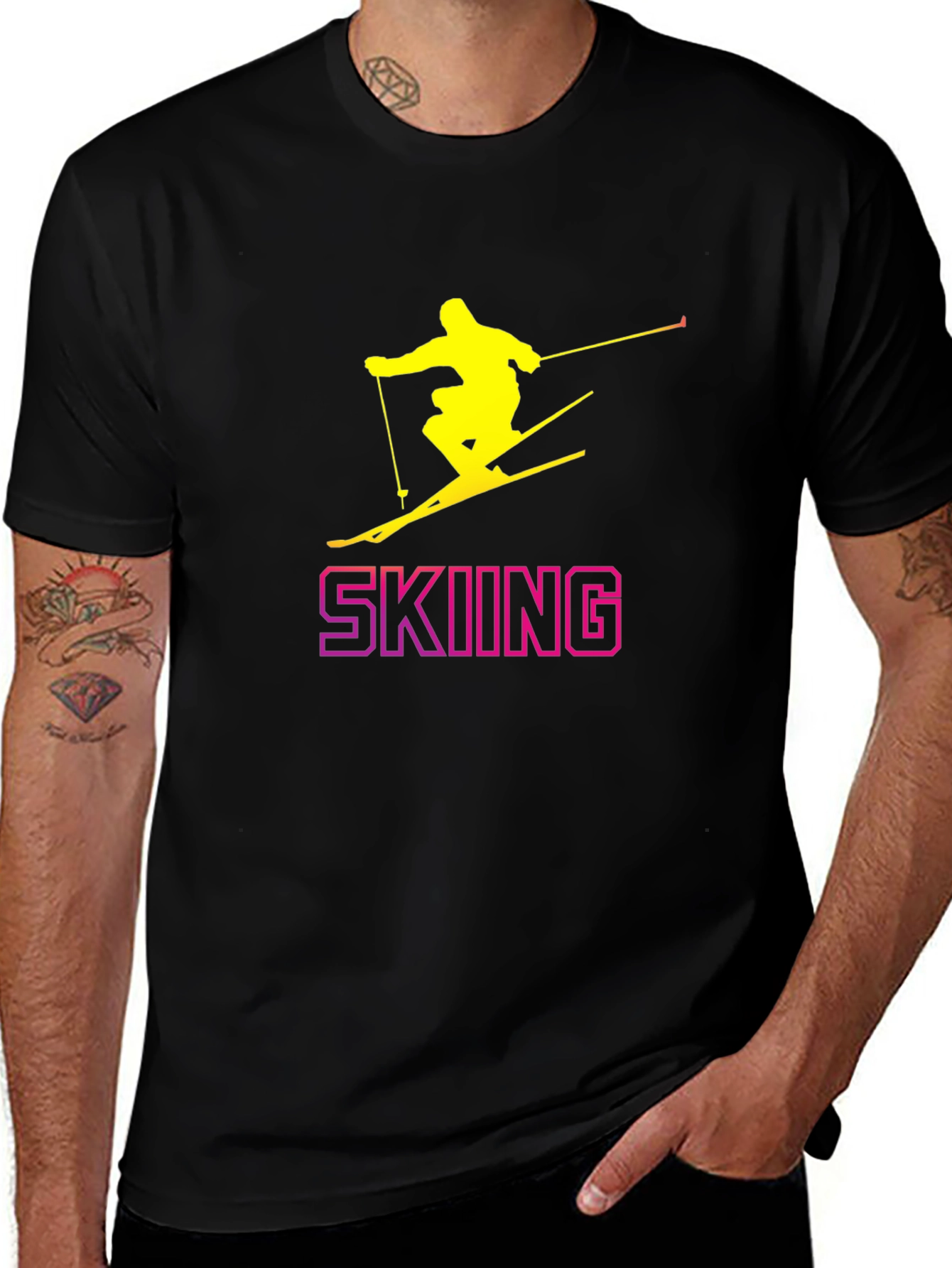 Skiing Graphic Tee - Black Cotton T-Shirt
