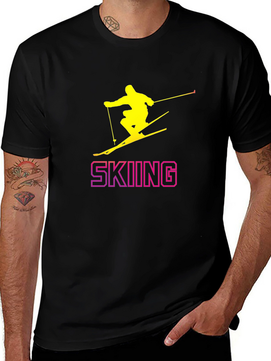 Skiing Graphic Tee - Black Cotton T-Shirt