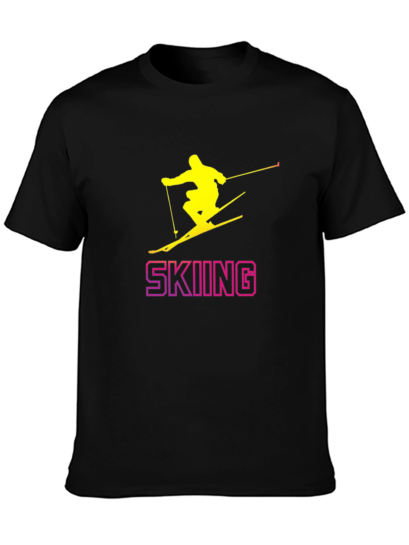 Skiing Graphic Tee - Black Cotton T-Shirt