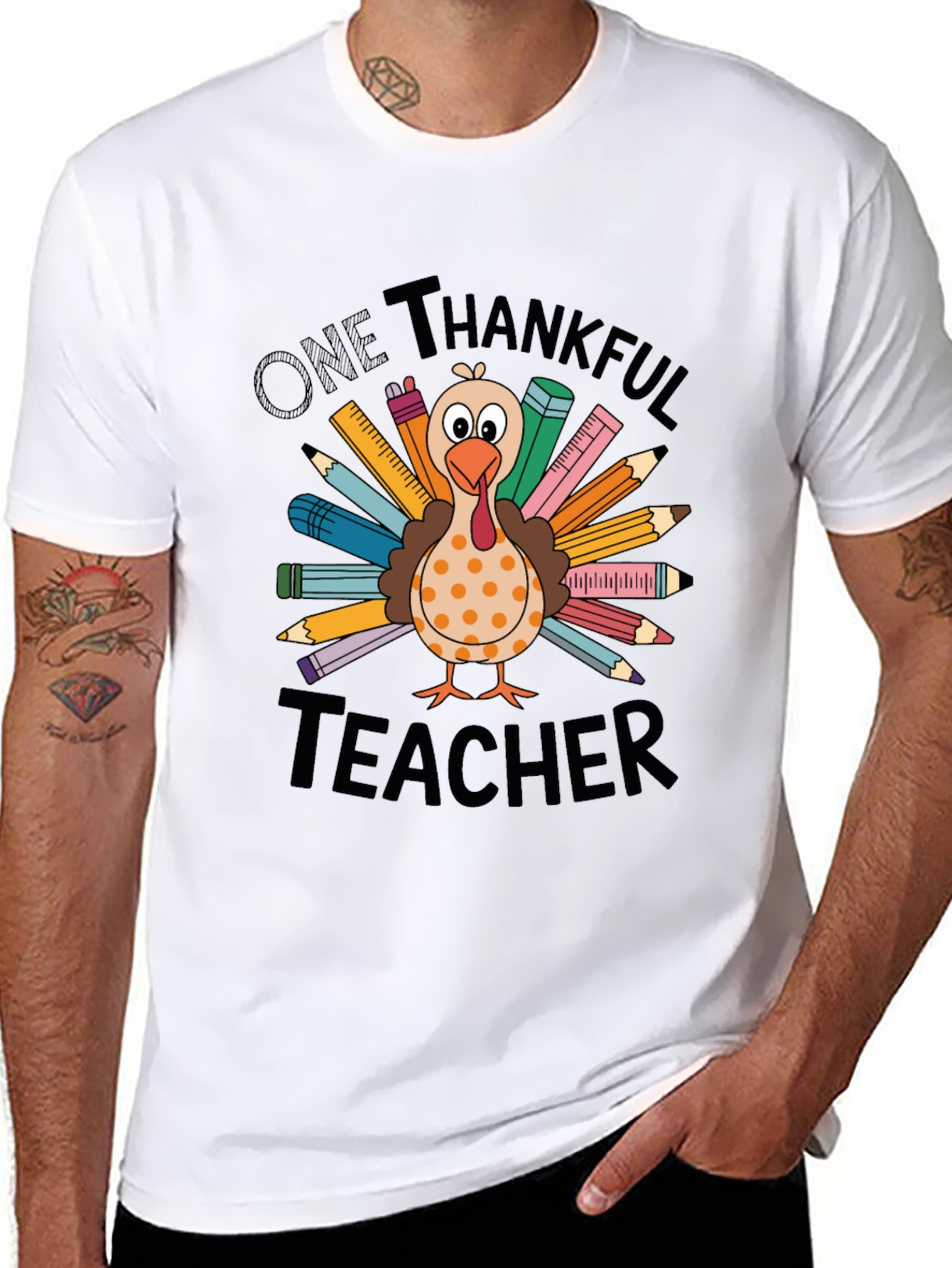 One Thankful Teacher Thanksgiving Turkey Graphic Tee