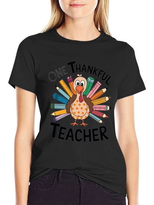 One Thankful Teacher Thanksgiving Turkey Graphic Tee