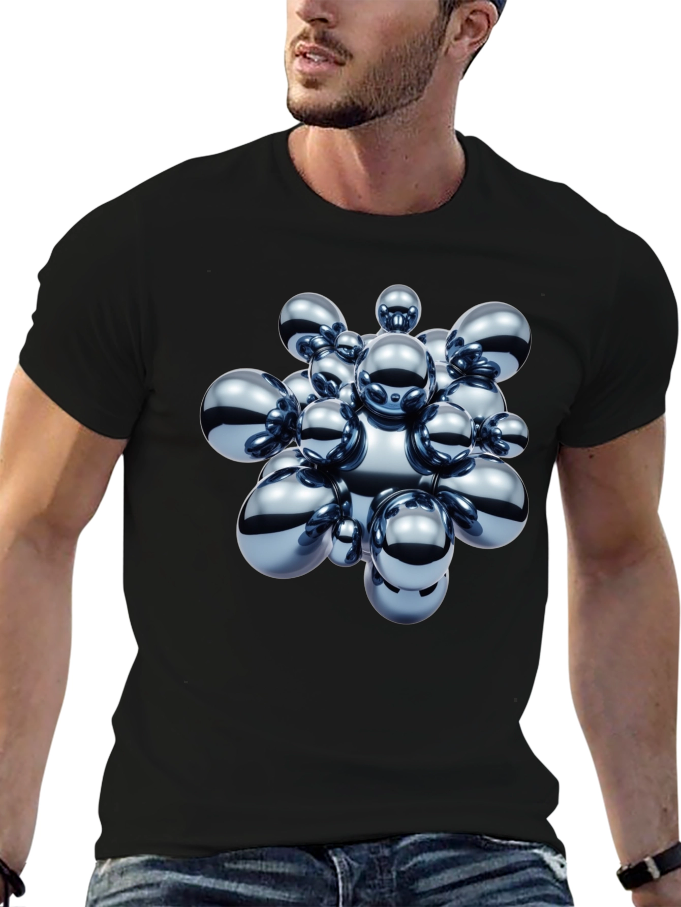 Abstract Spheres Graphic Black T-Shirt