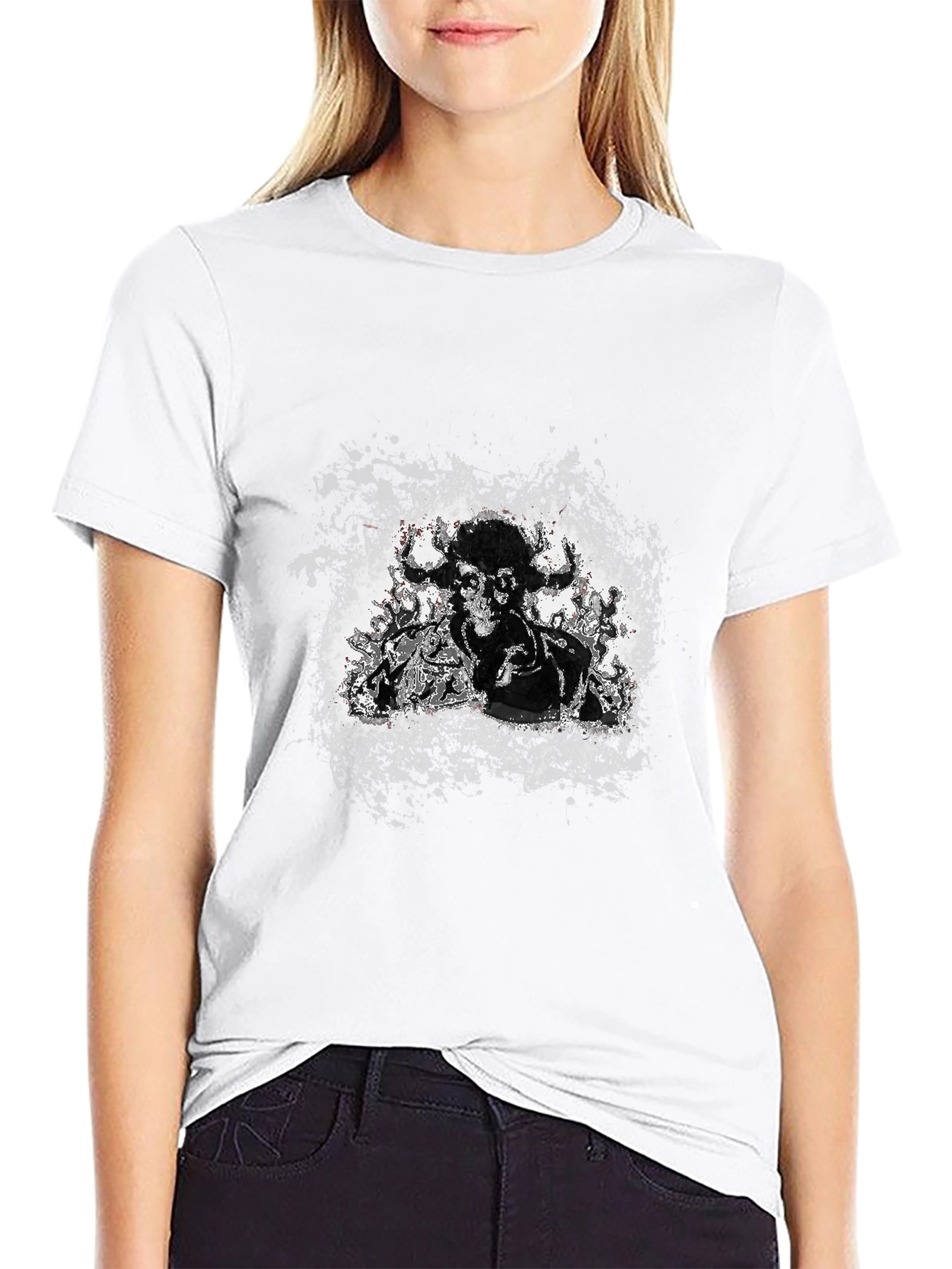 Black Graphic Tee - Bull Skull Design