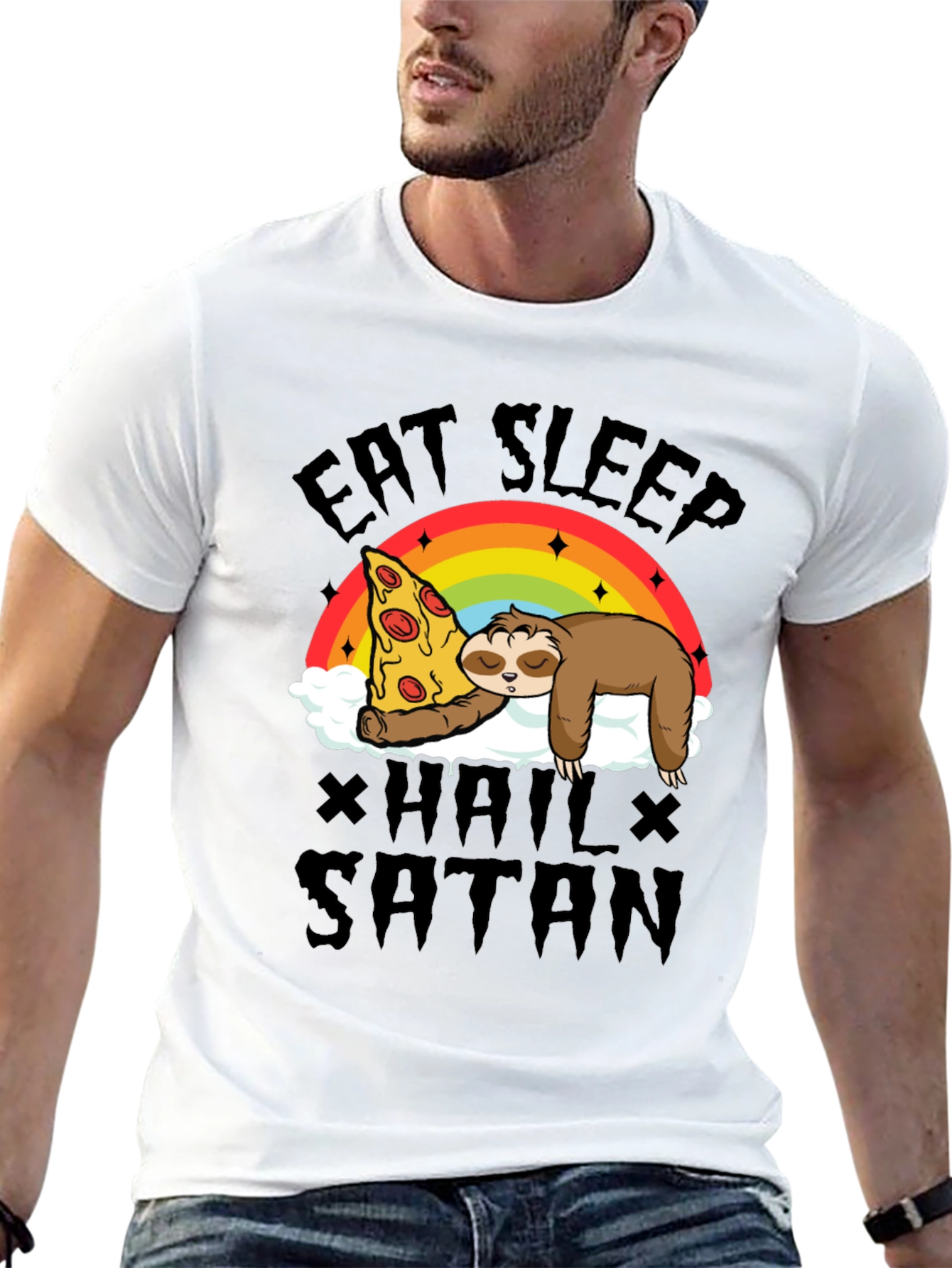 Eat Sleep Hail Satan Sloth Pizza T-Shirt
