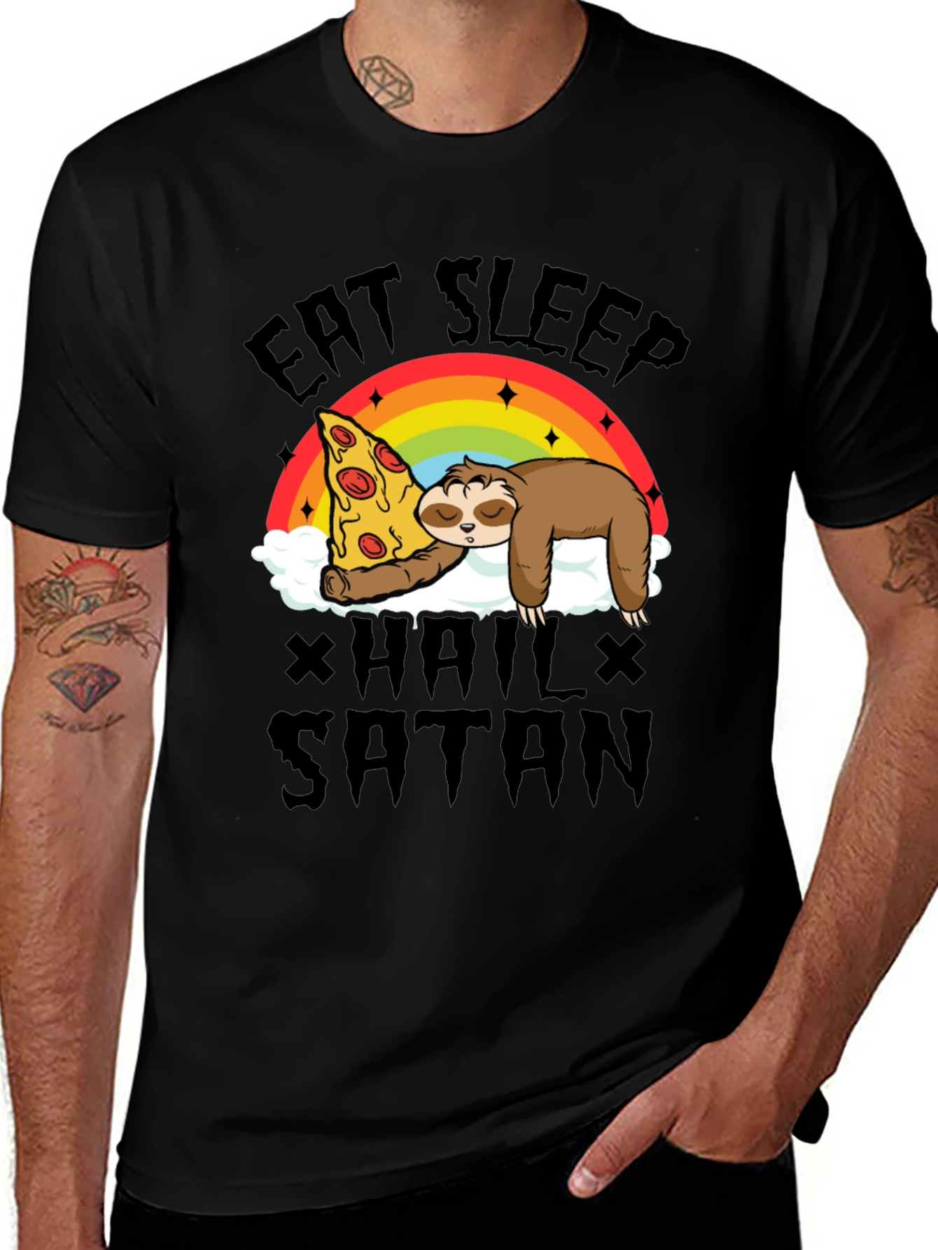 Eat Sleep Hail Satan Sloth Pizza T-Shirt