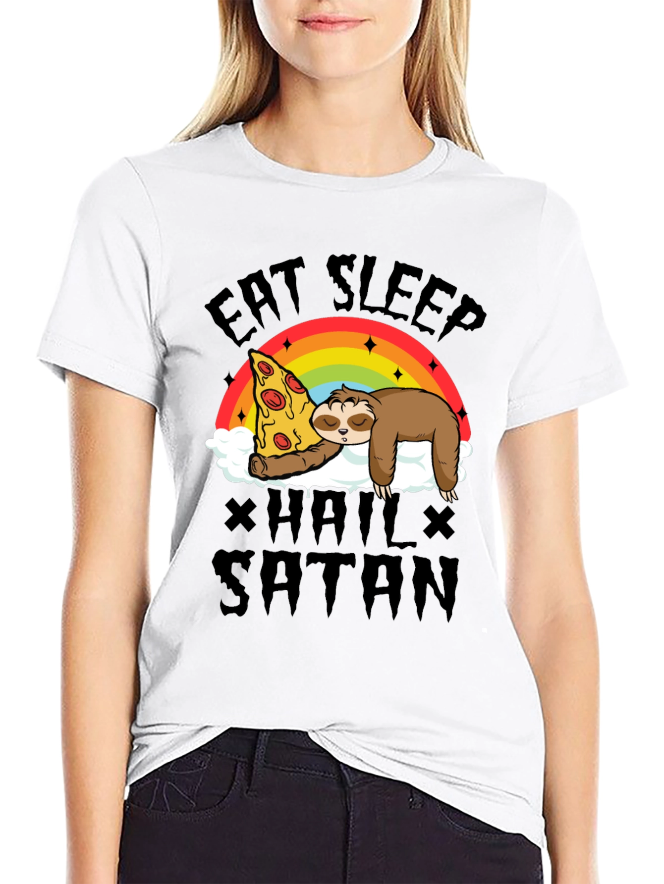 Eat Sleep Hail Satan Sloth Pizza T-Shirt