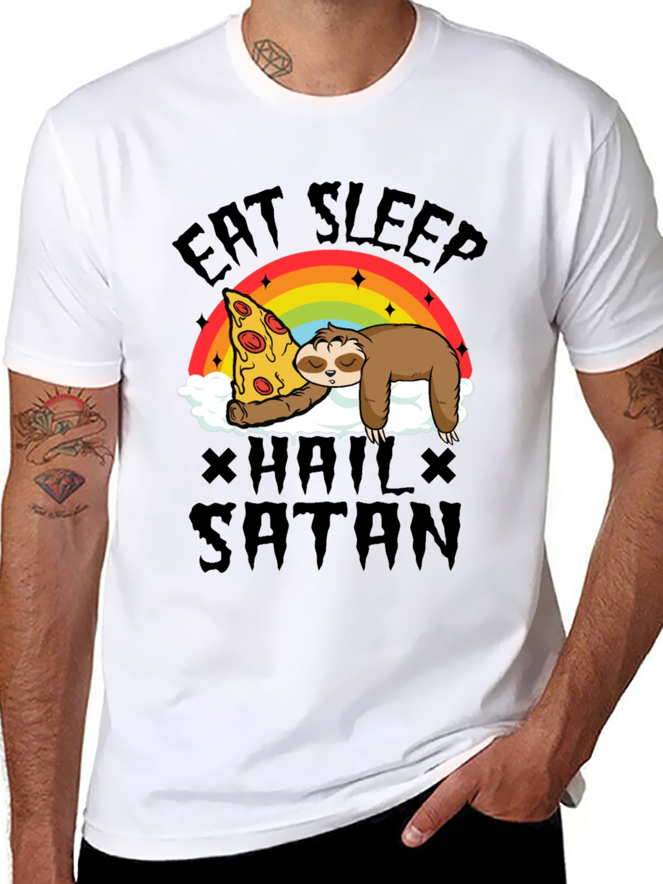 Eat Sleep Hail Satan Sloth Pizza T-Shirt