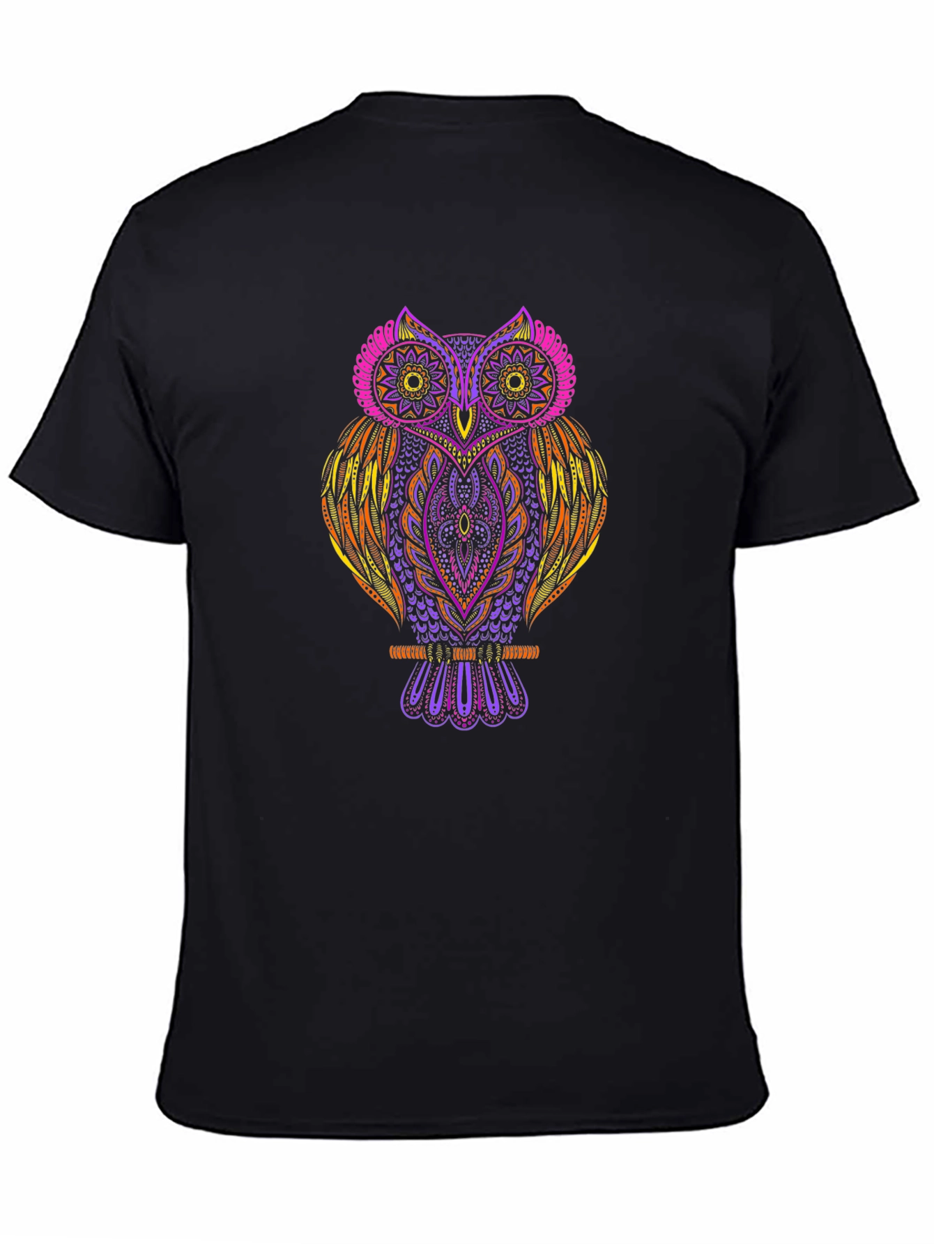Vibrant Owl Graphic Print Black T-Shirt