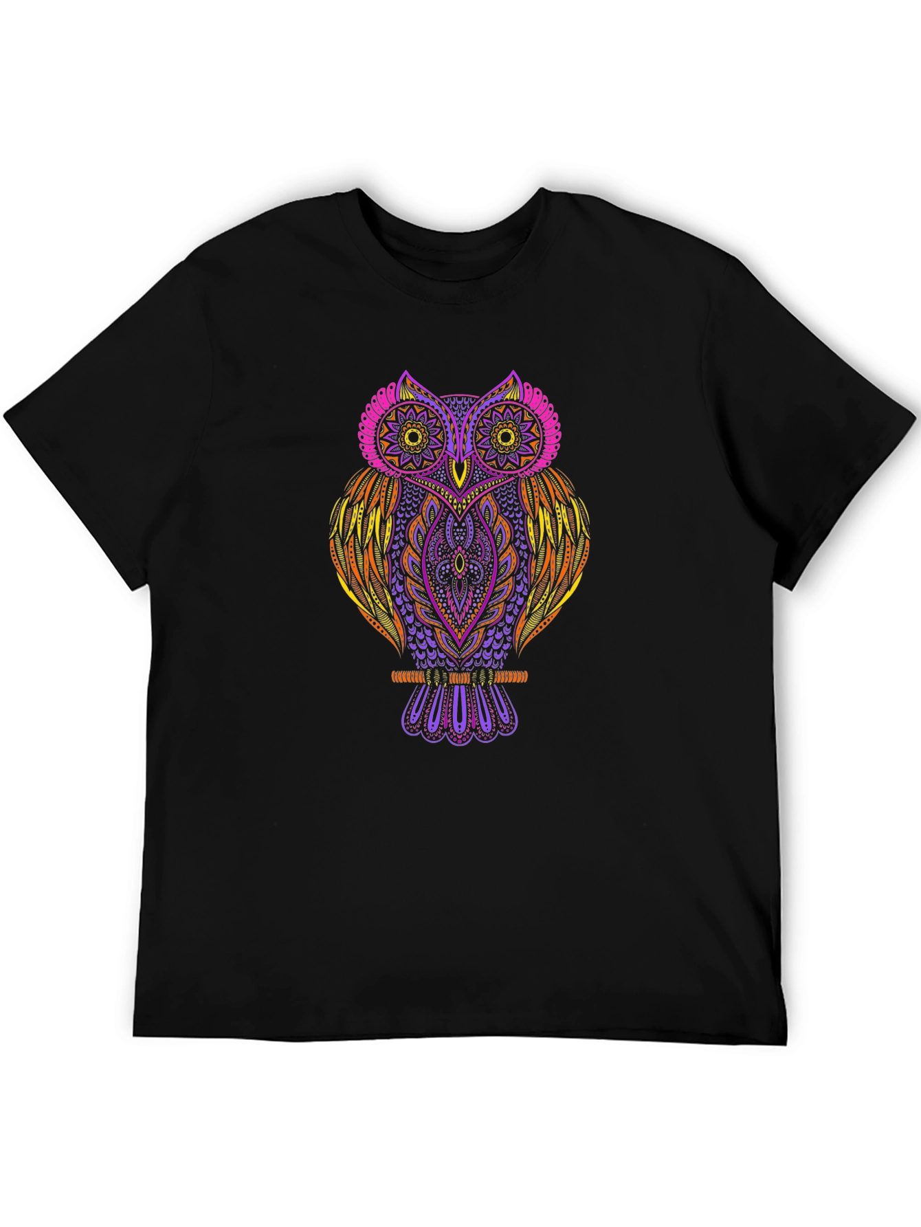 Vibrant Owl Graphic Print Black T-Shirt