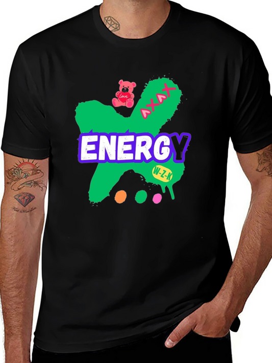 Energy Graphic Tee - Black Cotton Blend Casual T-Shirt