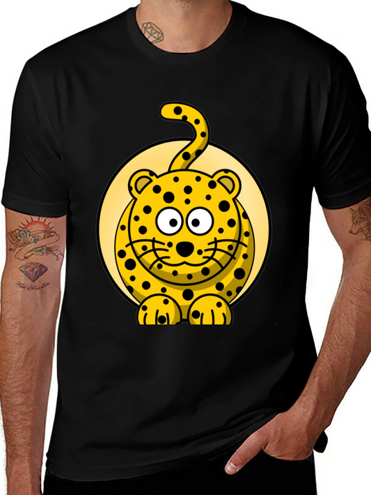 Cartoon Leopard Graphic Black T-Shirt