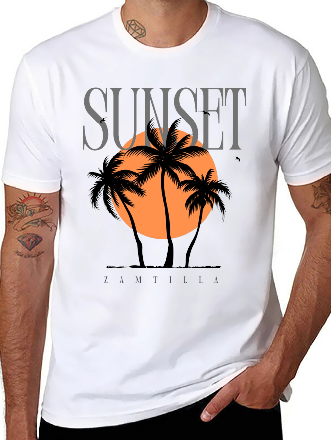 Sunset Palm Tree Graphic Black T-Shirt