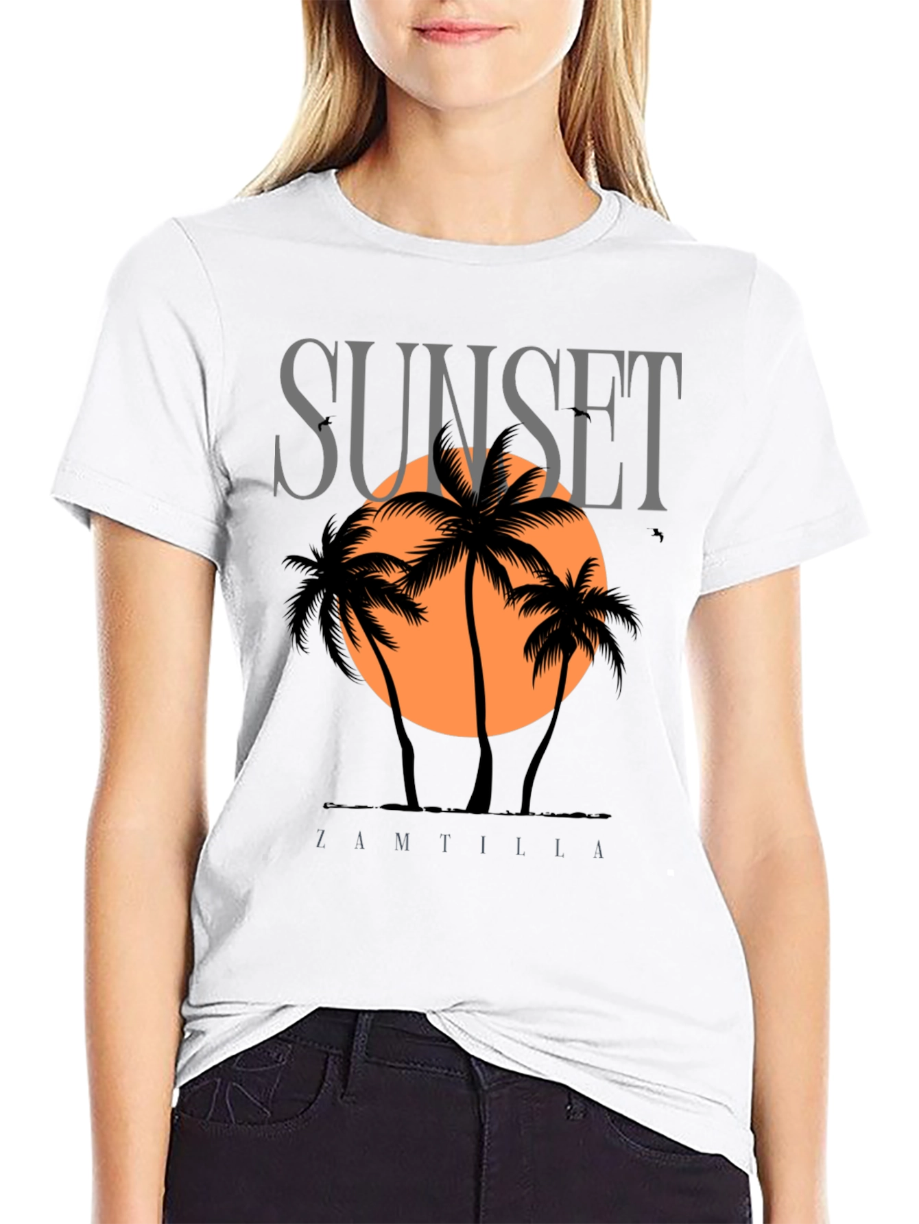 Sunset Palm Tree Graphic Black T-Shirt