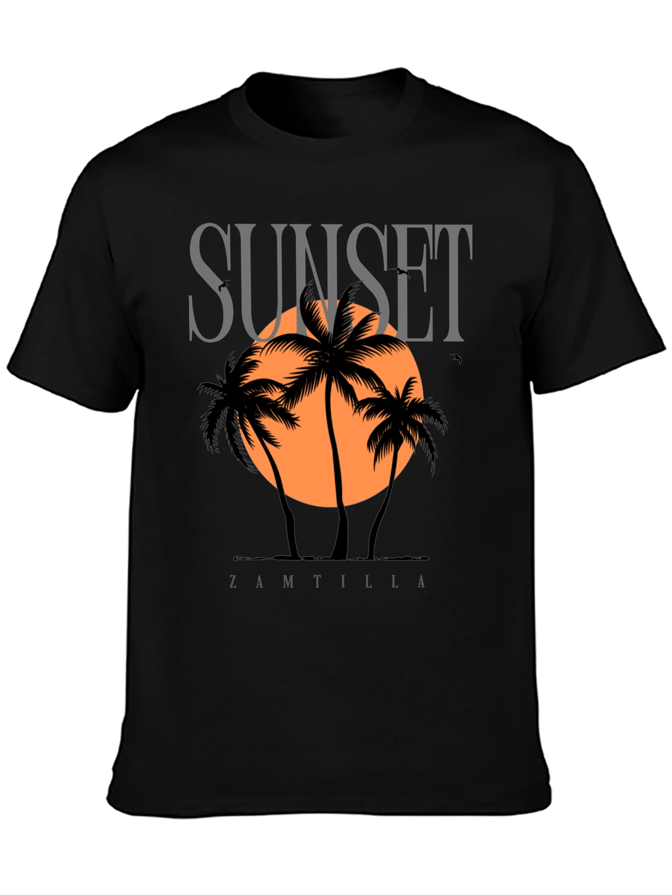Sunset Palm Tree Graphic Black T-Shirt