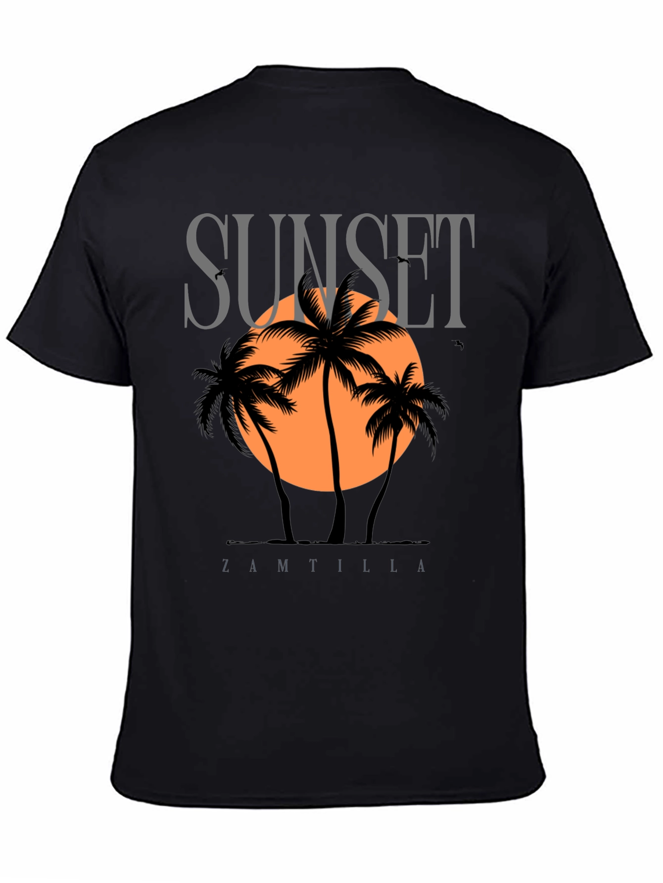 Sunset Palm Tree Graphic Black T-Shirt