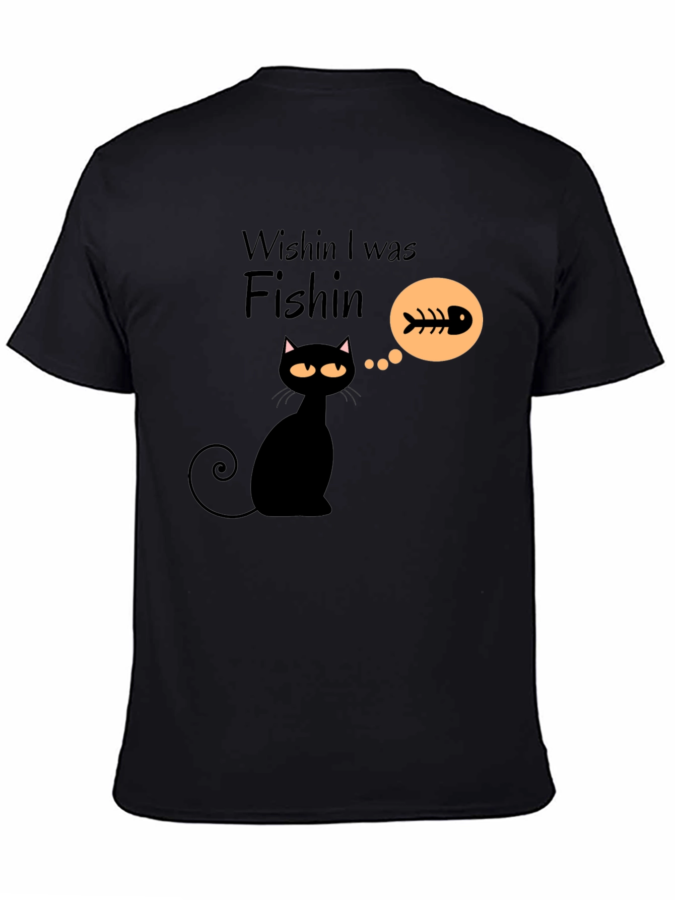 Wishin I Was Fishin Black Cat T-Shirt