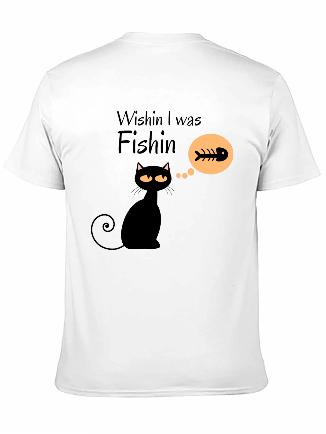 Wishin I Was Fishin Black Cat T-Shirt