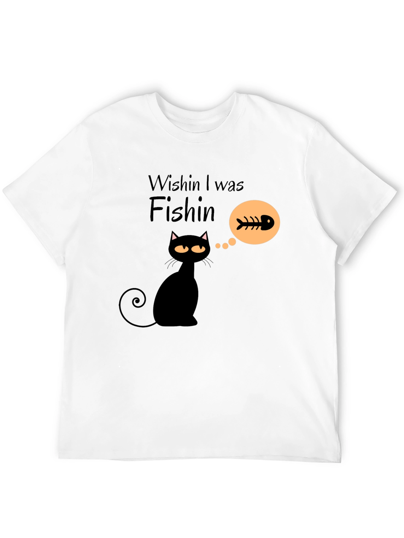 Wishin I Was Fishin Black Cat T-Shirt