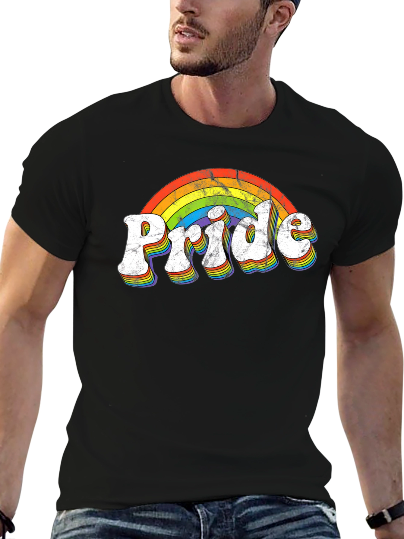 Retro Pride Rainbow T-Shirt - Black