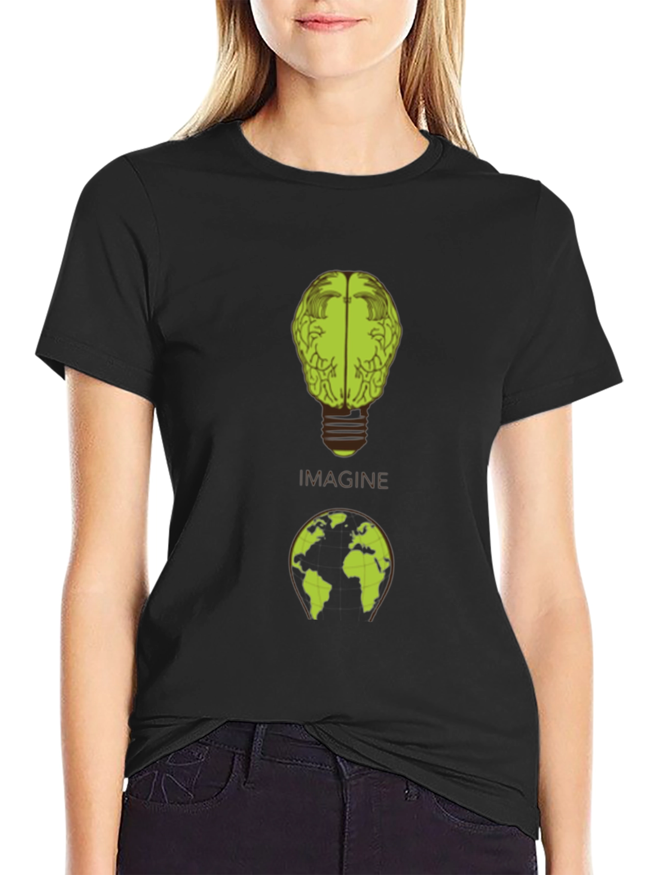 Imagine Brain Earth Graphic Black T-Shirt