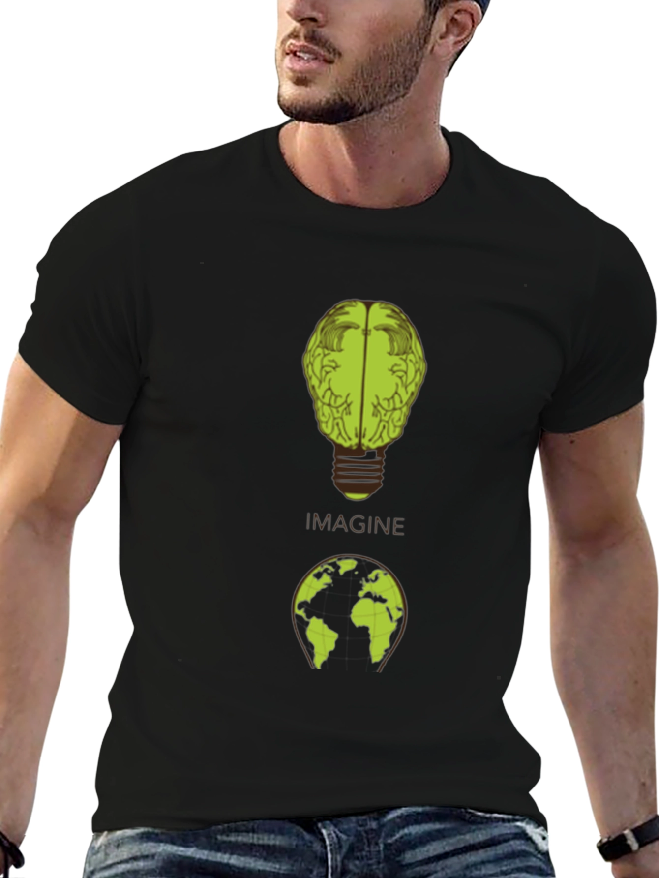 Imagine Brain Earth Graphic Black T-Shirt