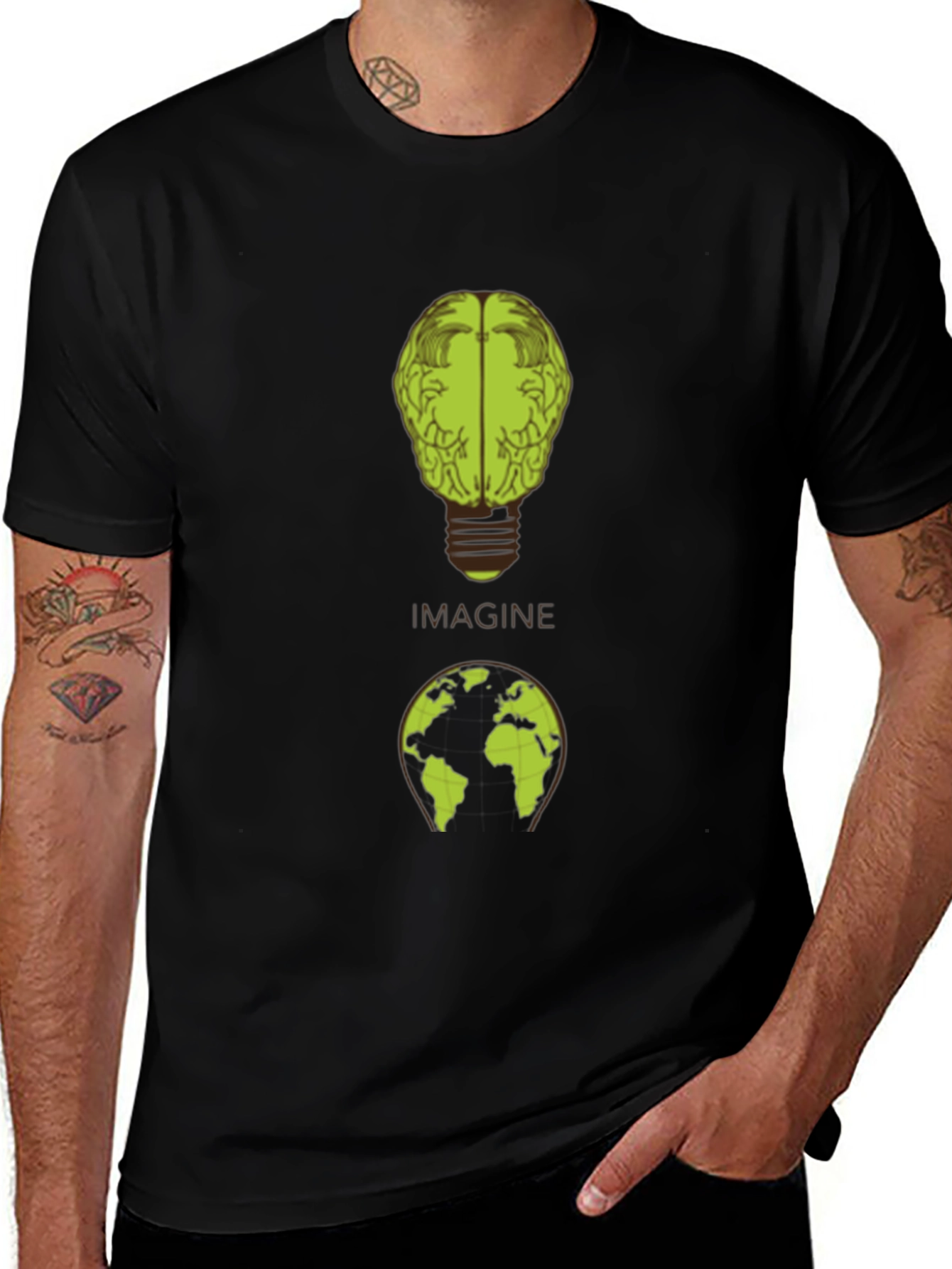 Imagine Brain Earth Graphic Black T-Shirt