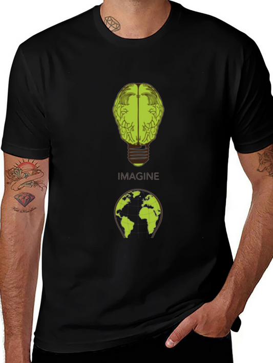 Imagine Brain Earth Graphic Black T-Shirt