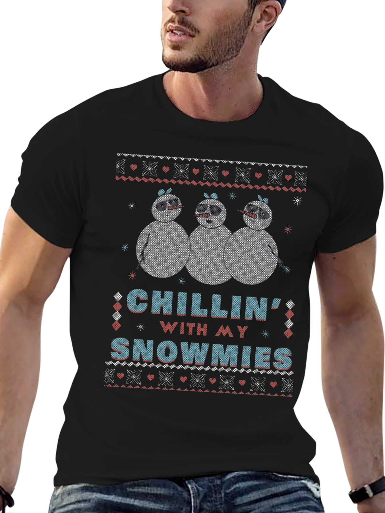 Chillin with my Snowmies Black Christmas T-Shirt