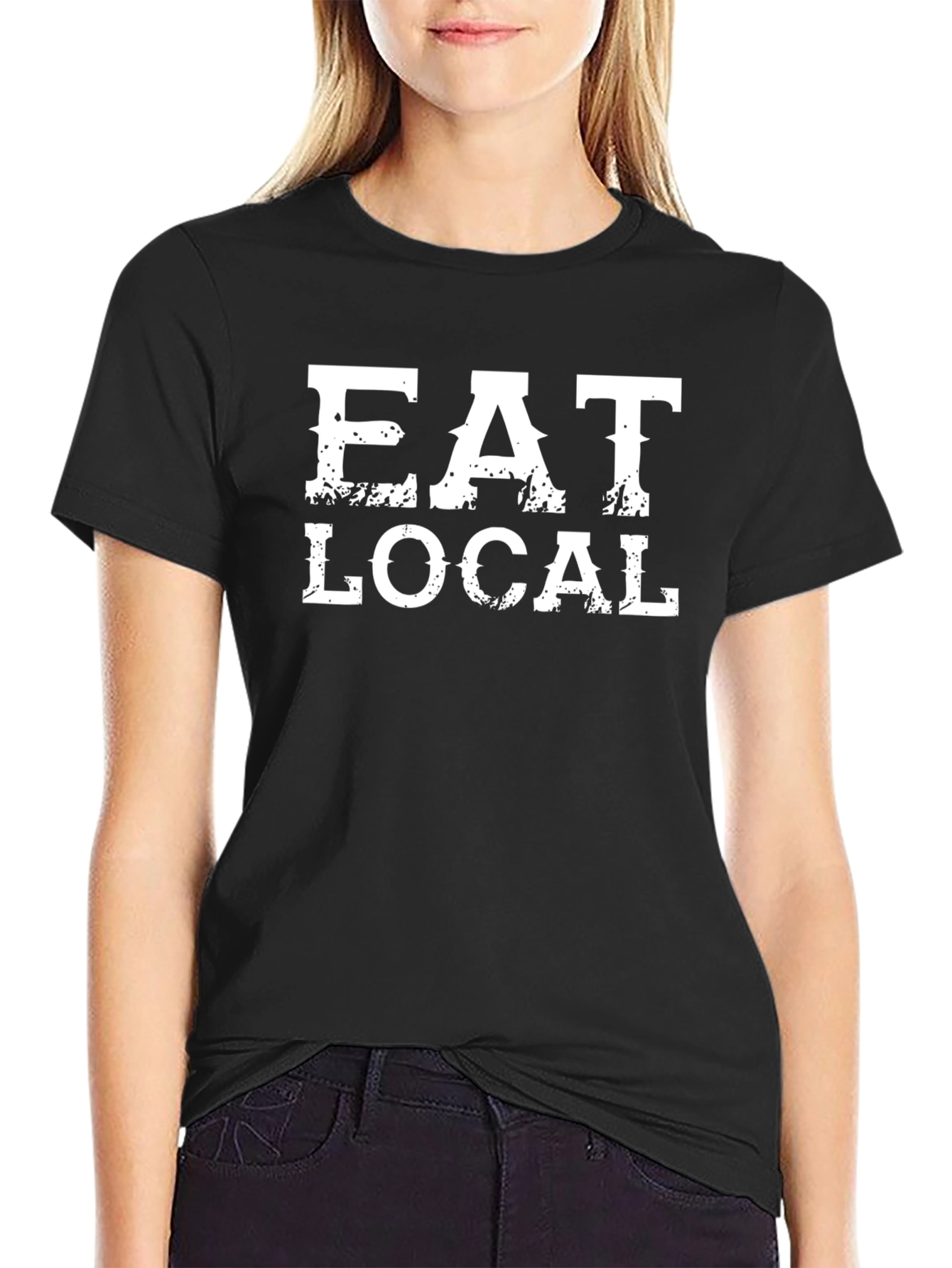 Eat Local Graphic Tee - Black Cotton T-Shirt