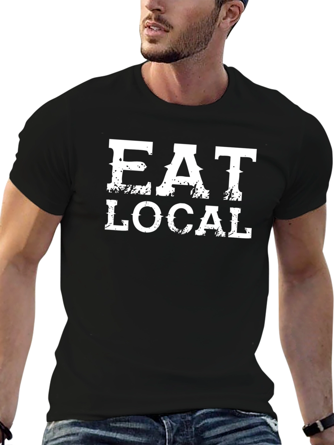 Eat Local Graphic Tee - Black Cotton T-Shirt